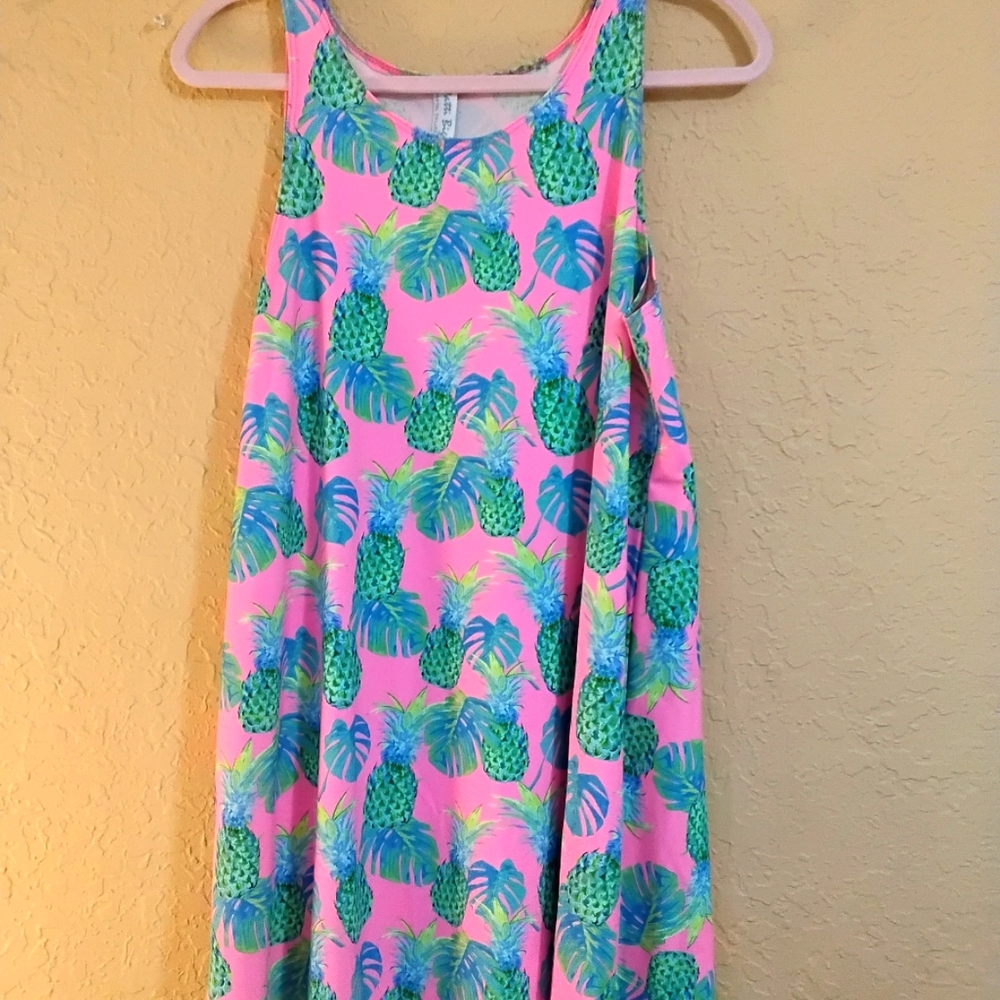 Patti Biggs - Pink Pineapple Print Dress - Size Large